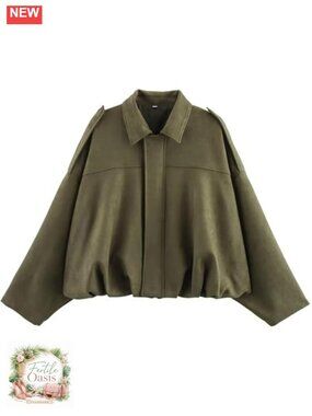 Women's Faux Suede Oversized Cropped Bomber Jacket Fall Cute Coat
